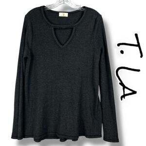 T La Anthroplogie Waffle Knit Charcoal Gray Tunic Shirt Cozycore Womens Size S